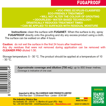 Spray Protection Anti-salissure pour Articulations 750ml Fila FUGAPROOF