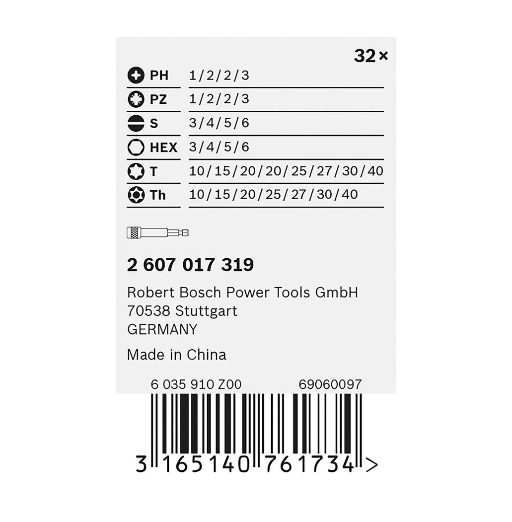 Jeu d'embouts de tournevis Bosch Extra Hard 32 pièces
