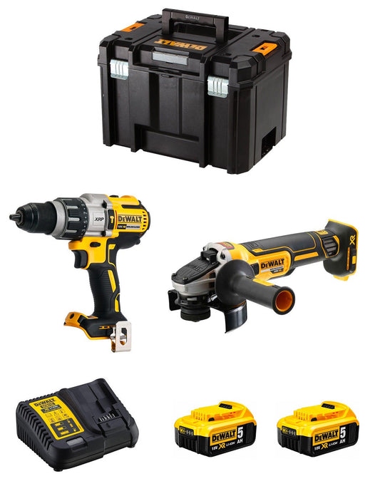 Kit Dewalt Drill hammer DCD996 + Mini grinder DCG405 + 2bat 5Ah + Charger + TSTAK VI DCK205P2