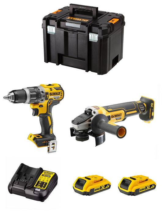 Kit Dewalt Drill hammer DCD796 + Mini grinder DCG405 + 2bat 2Ah + Charger + TSTAK VI DCK205D2