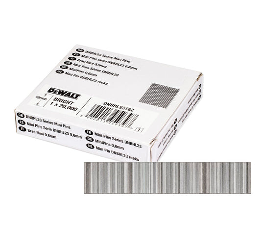 Boîte de 20 000 mini-clous sans tête pour cloueuse de finition Dewalt DNBHL2318Z (0,6 mm x 18 mm)