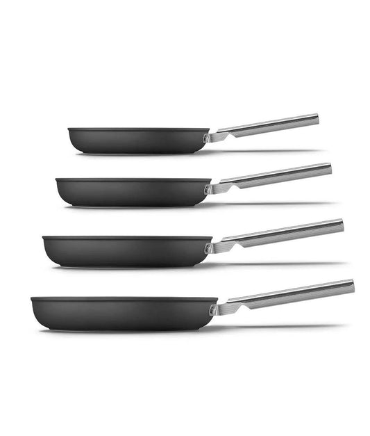 Set of 4 Smeg matte black non-stick frying pans