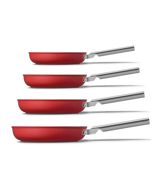 Set of 4 Smeg matte red non-stick frying pans