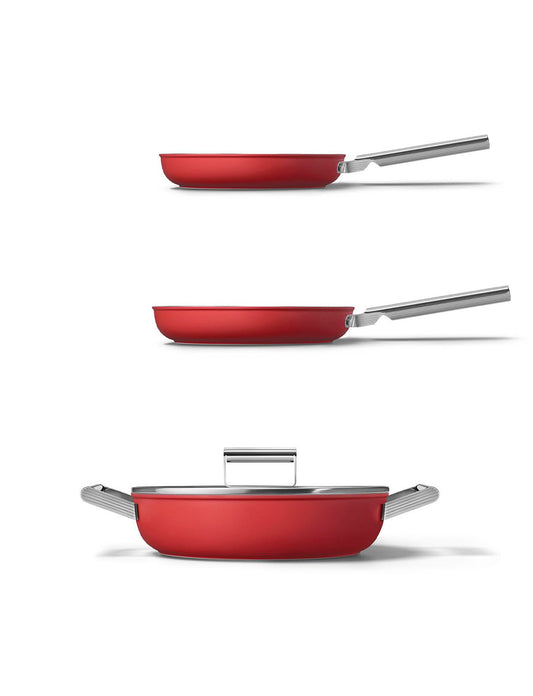 Smeg Matte Red Frying Pan Set