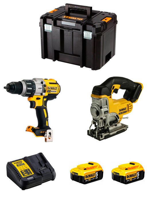 Kit Dewalt Drill hammer DCD996 + Jigsaw DCS331 + 2bat 5Ah + Charger + TSTAK VI DCK234P2