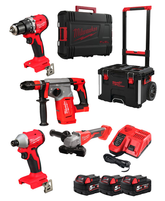 Powerpack hammer + Drill + Grinder + Impact screwdriver + 3bat 5Ah + Charger + 2 Milwaukee cases