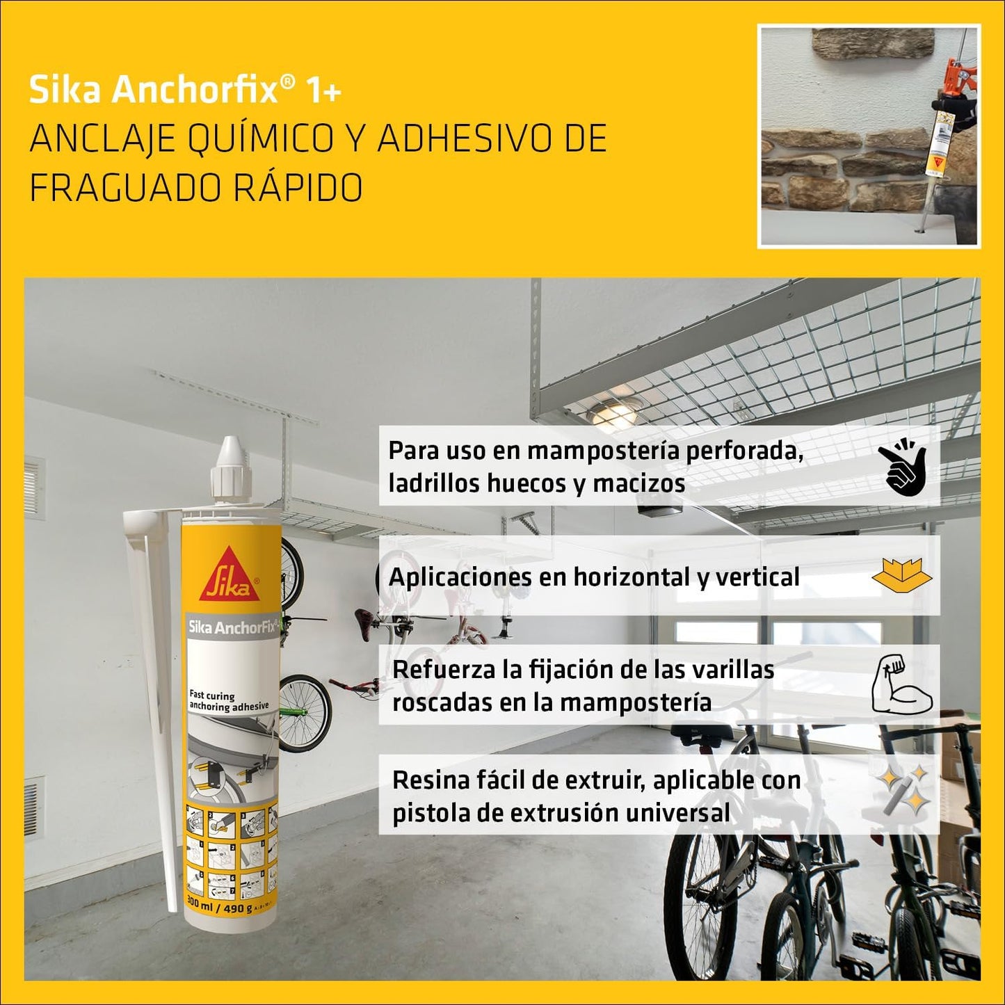 Cartucho Adhesivo de curado rápido para anclajes Componente A+B 300ml Sika AnchorFix-1