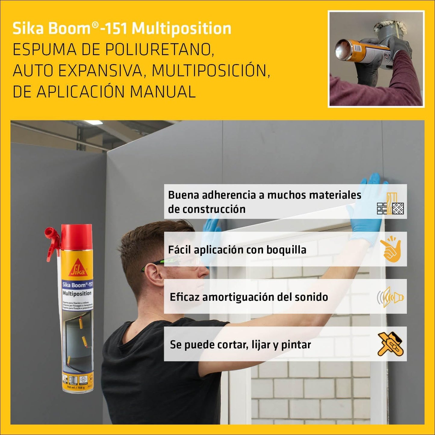 Mousse polyuréthane 750ml Sika Boom-151 Multiposition