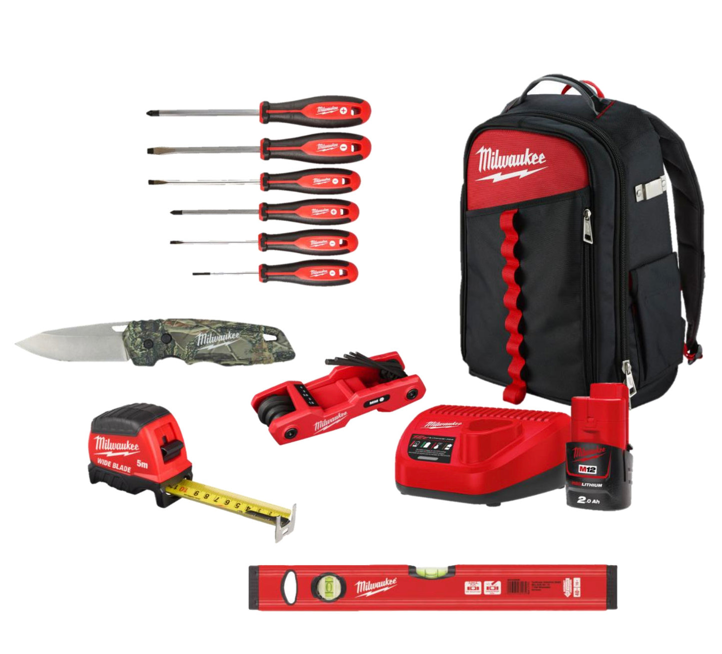 Kit spécial avec outils manuels + chargeur + batterie + sac à dos Jobsite Milwaukee