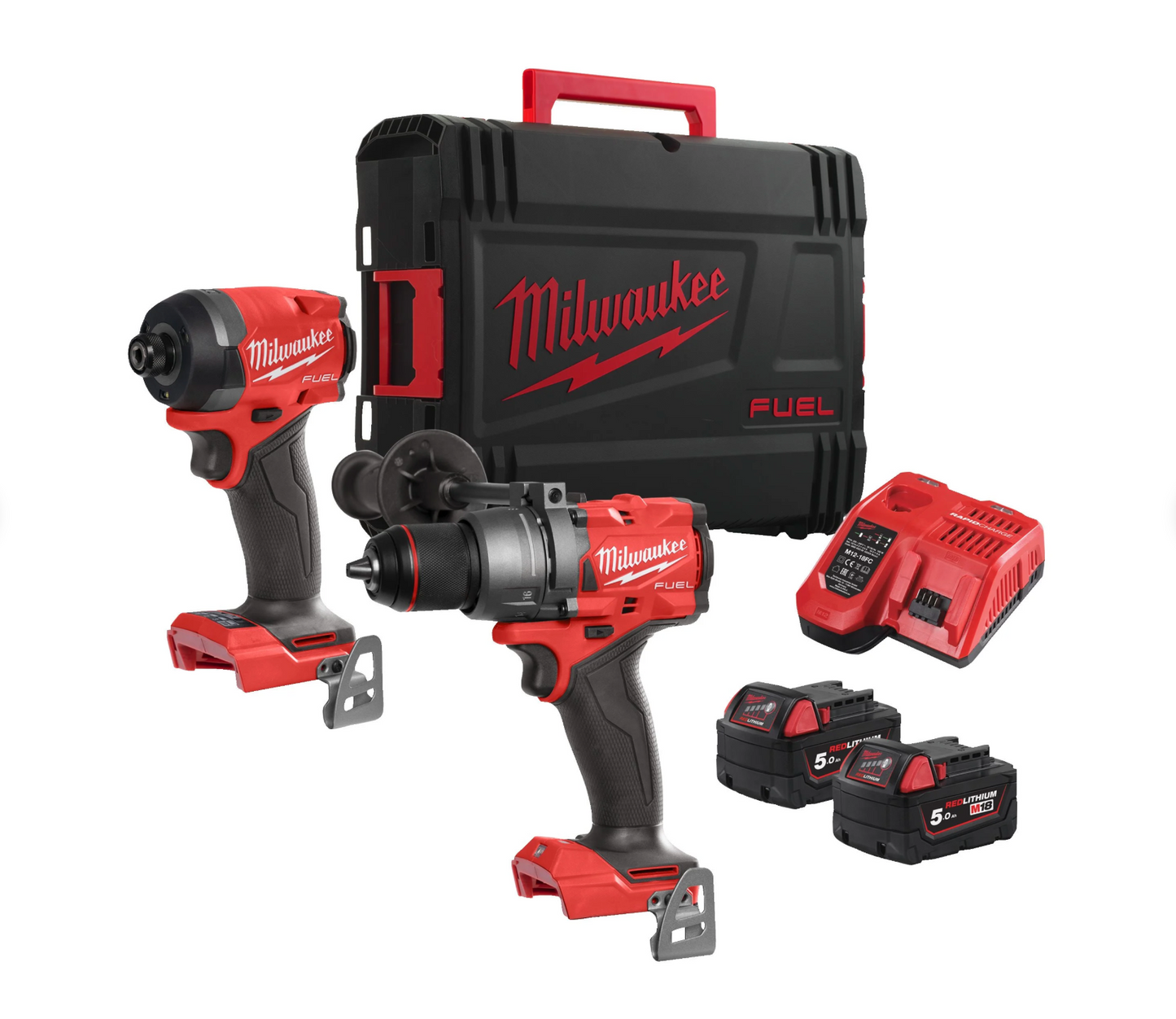 Powerpack M18 Taladro percutor + Atornillador de impacto + 2bat + Cargador + Maletin Milwaukee M18 FPP2A3-502X