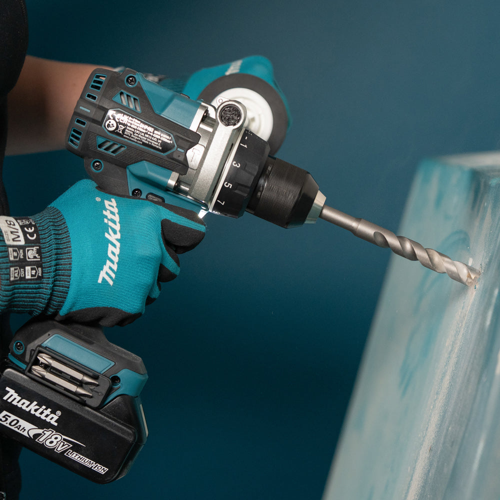 Perceuse-visseuse à percussion Makita DHP493RTJ 18V LXT avec 2 batteries 5 Ah, chargeur et coffret de transport