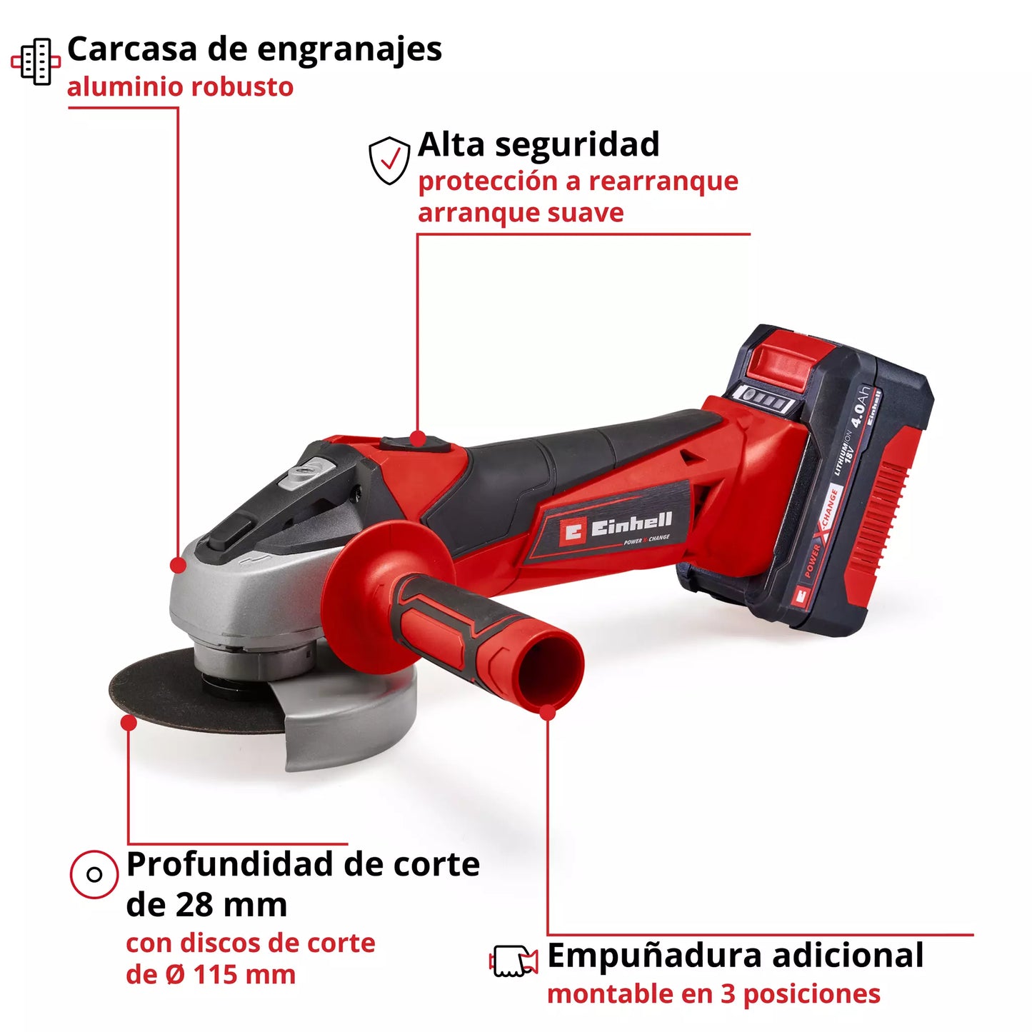 Meuleuse d'angle Einhell TC-AG 18/115 Li 115 mm 18 V avec batterie et chargeur