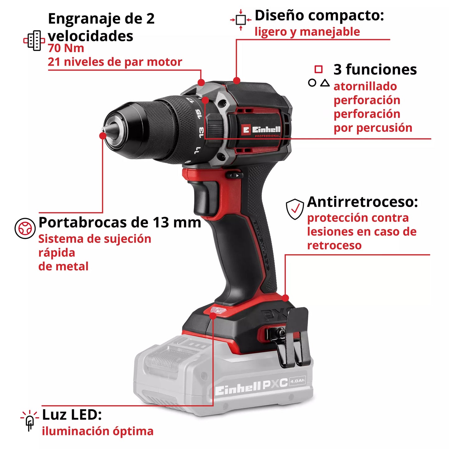 Perceuse-visseuse à percussion 18V TP-CD 18/70-C Li-i BL - Solo Einhell