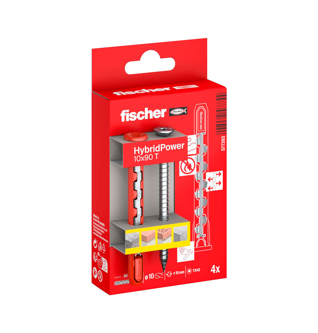Boîte 4 chevilles hybrides nylon et acier HybridPower 10x90 FUS Fischer