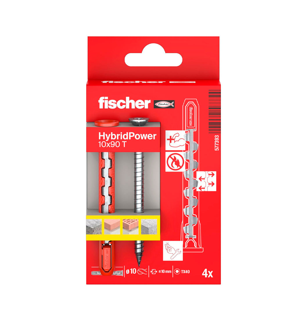 Boîte 4 chevilles hybrides nylon et acier HybridPower 10x90 FUS Fischer