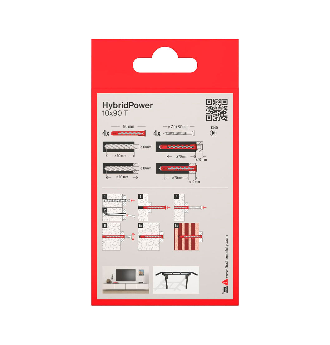 Boîte 4 chevilles hybrides nylon et acier HybridPower 10x90 FUS Fischer
