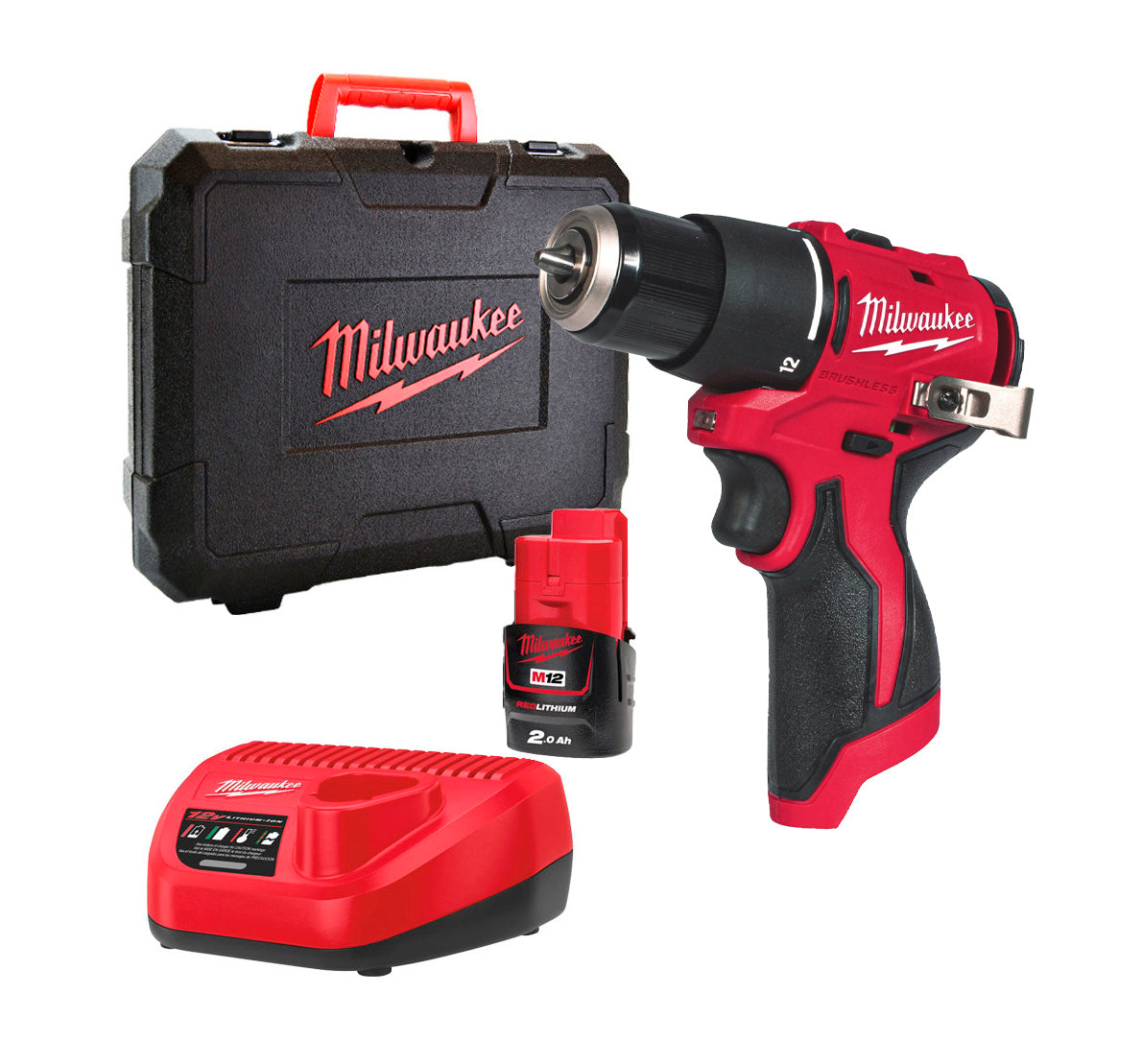 Perceuse à percussion subcompacte Milwaukee M12 + batterie 2 Ah + chargeur + coffret de transport M12 BLPDRC-202C