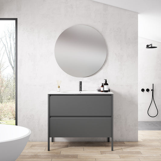 Mueble de baño Icon Banq Ceniza 120cm + Lavabo de Marmol Hasvik VisoBath VISOBATH - 1